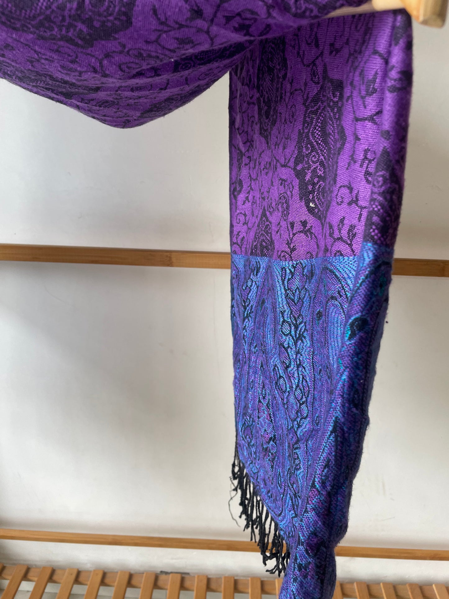 Blue Purple Contrasting Dark Shaded Handwoven Shawl